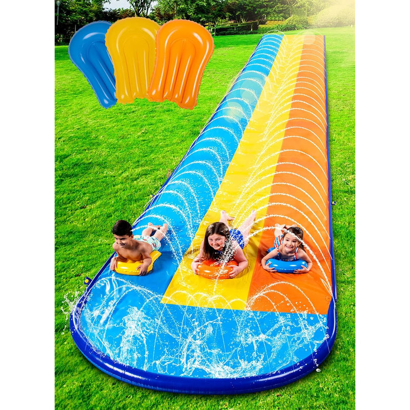 Sloosh 22.5ft Triple Water Slide and 3 Body Boards, Backyard Lawn Water Sli