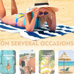 2-Pack Cotton Oversized 35"x70" Cabana Stripe Beach Towels, Super Absorbent Soft Plush Pool Towel, Bath Towel (Dark Navy)