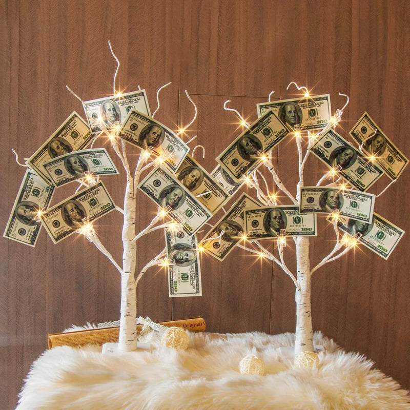 Money Tree Gift Holder, Gift Card Tree 2Ft 24Led, Lighted Birch Tree Battery/U