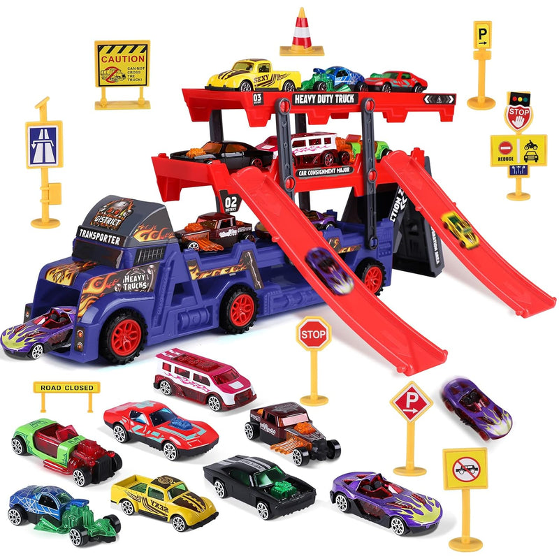 Toddler Boys Toys For 3 4 Year Old,Large Transport Cars Carrier Set Truck Laun