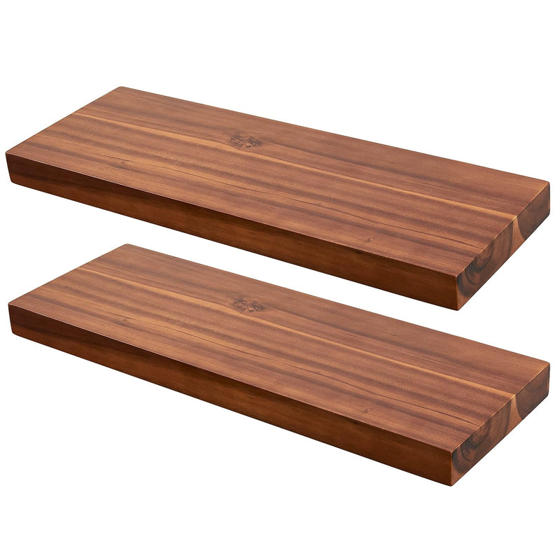17" Acacia Wood Floating Shelves Wall Mounted For Bathroom – Rustic Farmhouse