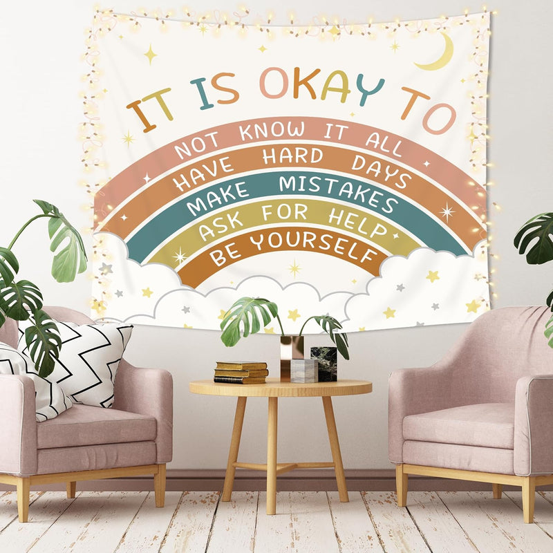 Boho Rainbow Positive Quotes Tapestry 59Wx51H Inches Kids Inspirational Motiva