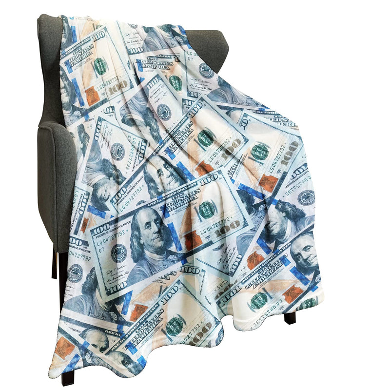 Fleece Blanket 40" X 50" Blue Funny 100 Dollar Bill Cash Us Cute Things Money