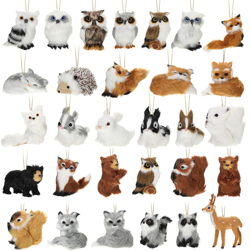30 Pieces Plush Animal Christmas Ornaments, Felt Woodland Forest Furry Animals