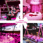 Pink Valentine'S Day Decorations, 33Ft 100 Led Battery Operated Christmas String Lights, Twinkle Fairy Mini Lights With 8 Modes Remote Indoor Outdoor Waterproof