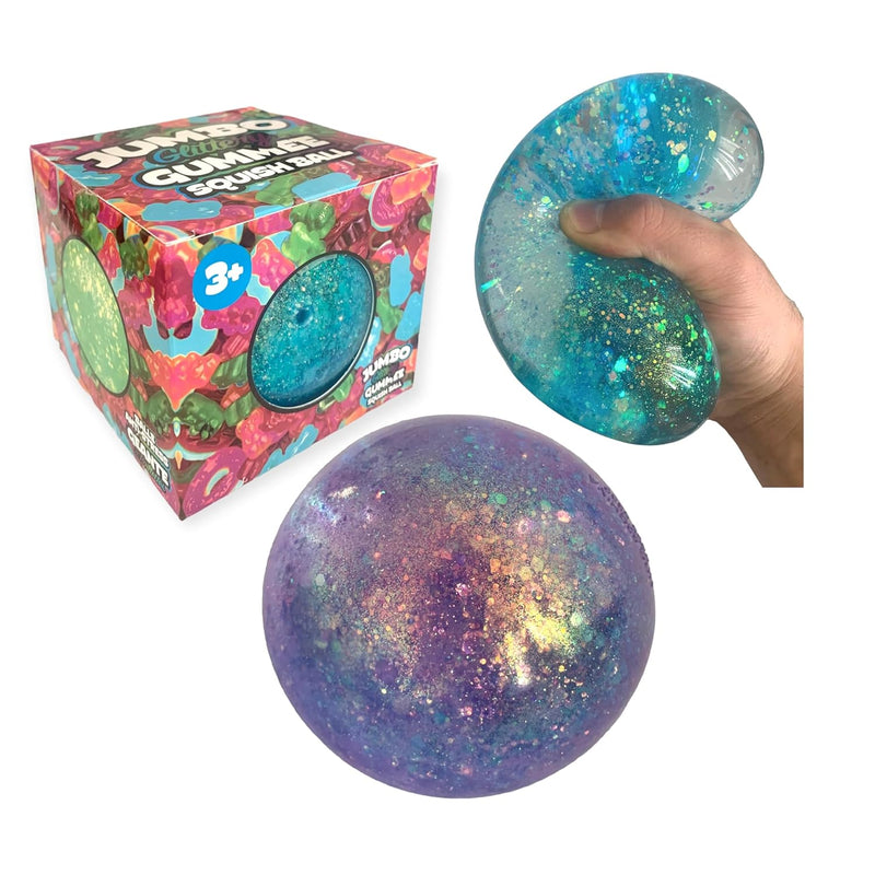 Jumbo 4" Glittery Gummee Ball, Extra Large Sensory Slow Rise Glitter Sugar Str