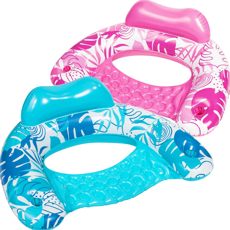 Sloosh Inflatable Pool Floats Adult, 2 Pack Pool Chairs with Cup Holders,Bl