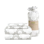 100% Organic Cotton Full Sheets Set 4-Piece Pure Percale Long Staple Bedding Breathable Fits Mattress Upto 15" Deep - Trellis Silver