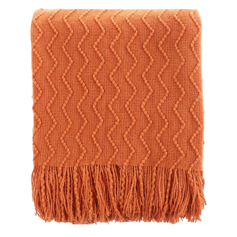 Burnt Orange Throw Blanket For Couch, Decorative Knitted Spring Blankets With
