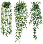 Fake Hanging Plants 3 Pack Artificial Eucalyptus Fake Potted Greenery Faux Eucalyptus Mandala Vine Pea Pod for Home Indoor Outdoor Wall Garden Wedding Decor