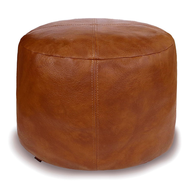 Unstuffed Faux Leather Pouf Cover, Handmade Footstool Ottoman Storage Solution