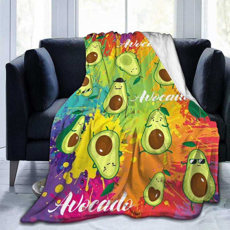 Cartoon Avocado Fruits Food Decor Throw Blanket Soft Lightweight Flannel Fleec