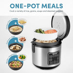 Digital Rice Cooker, 4-Cup (Uncooked) / 8-Cup (Cooked), Steamer, Grain Cooker, Multicooker, 2 Qt, Stainless Steel Exterior