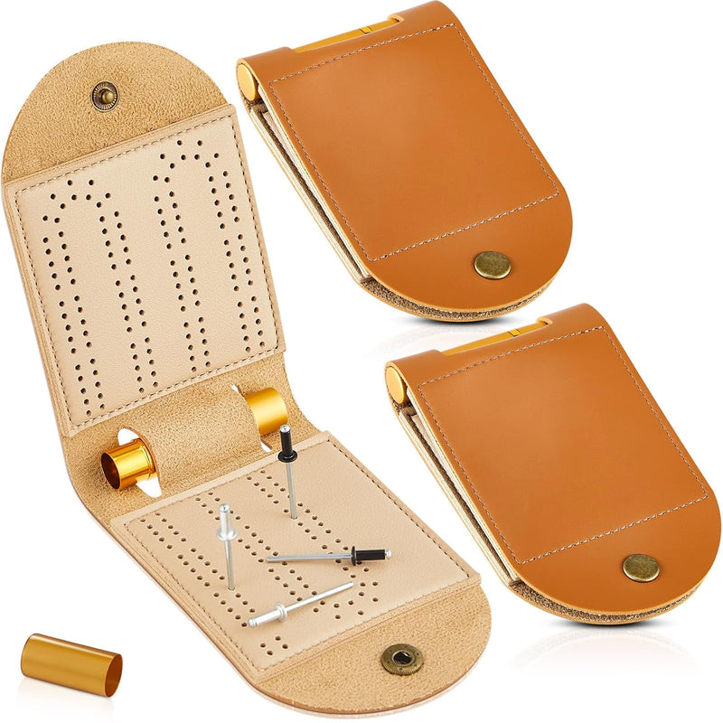 2 Sets Portable Cribbage Board Game Set Leather Travel Cribbage Board Trave