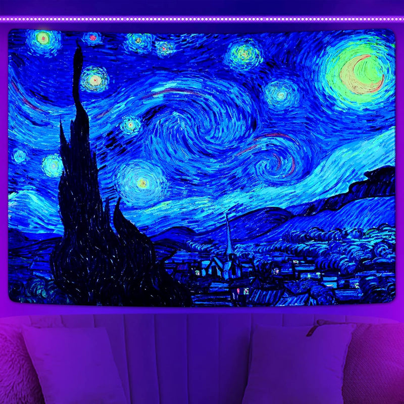 Blacklight Starry Night Tapestry Vincent Van Gogh Tapestry Uv Reactive Oil Pai