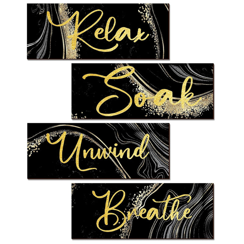4 Pieces Bathroom Wall Decor Relax Soak Unwind Breathe Wall Art Wooden Bathroo