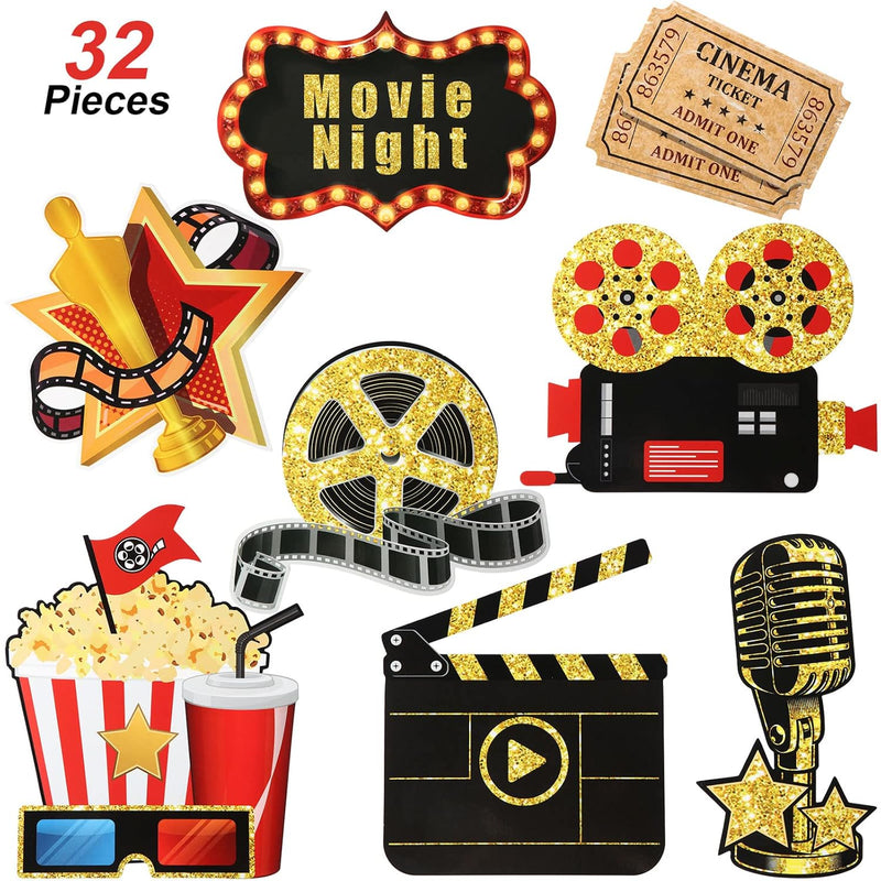 32 Pieces Movie Night Party Cutouts Movie Party Decorations Kit Double Sided P
