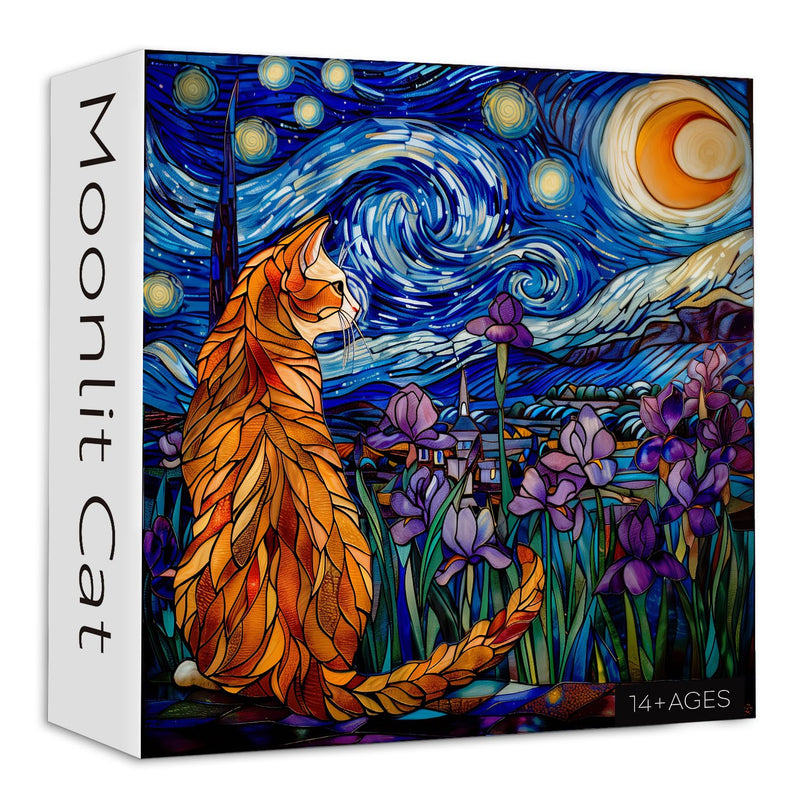 Cat Puzzles For Adults 1000 Pieces, Stained Glass Puzzles Feature Purple Ir