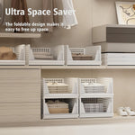 4 Pack Stackable Plastic Storage Basket Closet Organizer Bin Foldable Clothes Organizer Storage Drawer Shelf Container for Living Room Bathroom Kitchen Office (4L)