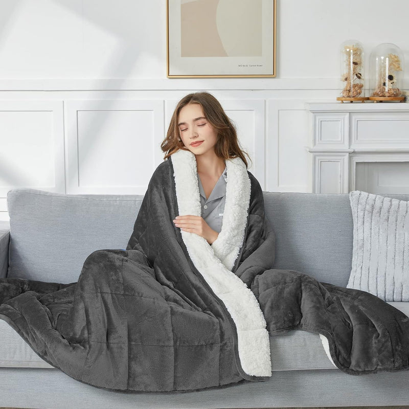 Flannel Weighted Blanket Adult: 60×80Inch Sherpa Fleece Heavy Blanket - Breath