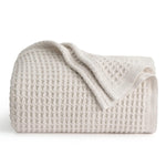 100% Cotton Throw Blankets For Couch - Waffle Weave Blankets For All Seasons, Cozy And Soft Woven Blankets, Lightweight Fall Throw Blankets, Light Beige/Linen, 50X70 Inches