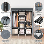 Portable Closet Wardrobe for Hanging Clothes with 2 Hanging Rods and 8 Storage Organizer Shelves,Sturdy Large Wardrobe Closet for Bedroom Free Standing Clothes Rack with Cover,Grey