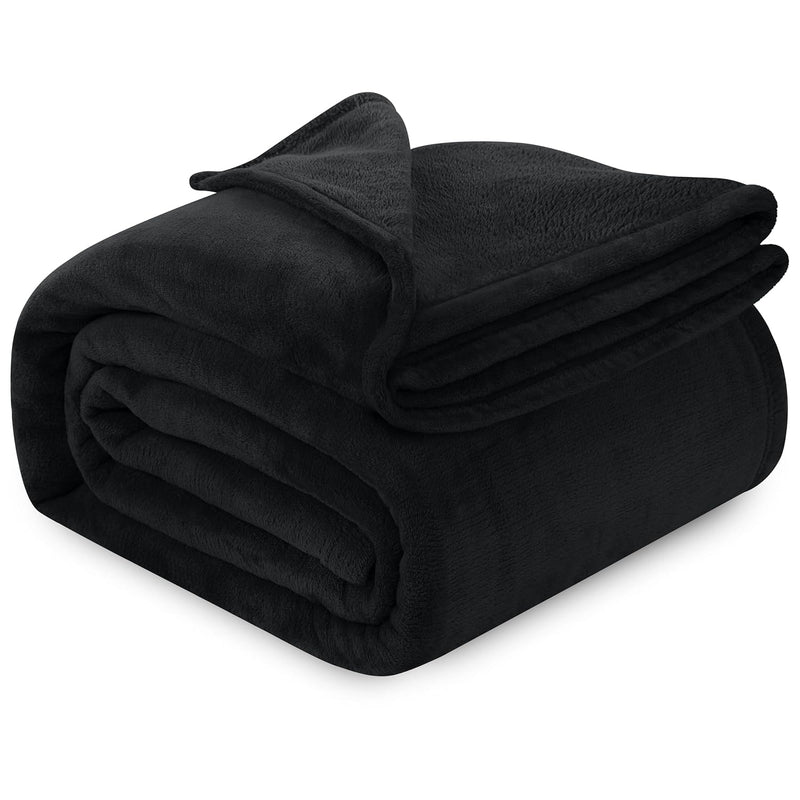 Black Fleece Blanket King Size Lightweight Fuzzy Soft Anti-Static Microfiber B