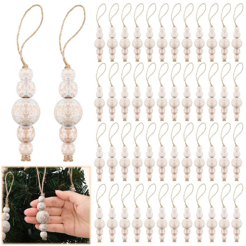 48 Pcs Christmas Wood Bead Ornament Farmhouse Christmas Tree Ornaments Wooden