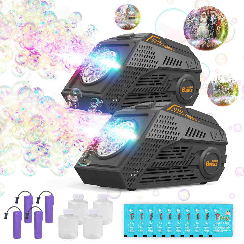2 Pack Bubble Machine,Automatic Bubble Blower With 4 Rechargeable Batteries
