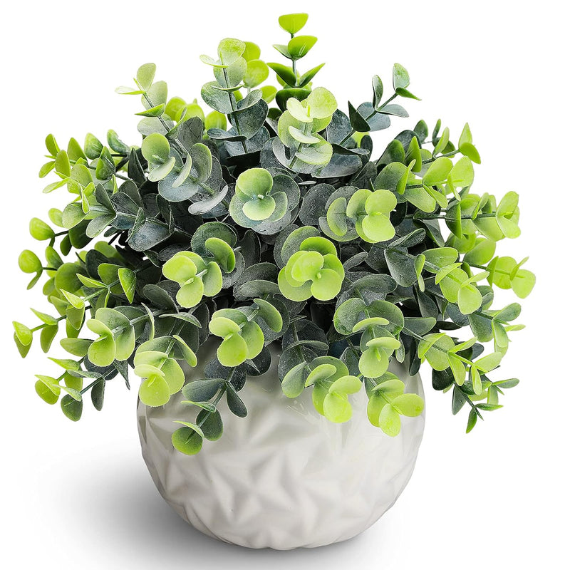 Fake Plants Indoor Small Artificial Eucalyptus Plants In White Pots For Bedroo