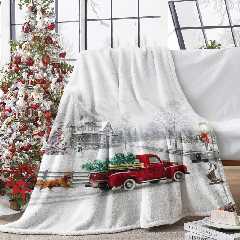 Christmas Blanket Red Truck Blanket - Super Soft Country Blanket Throw Blanket