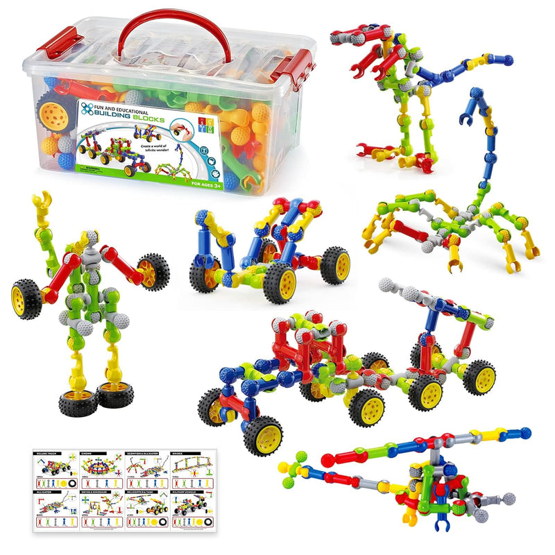 170 Pcs Building Toys For Kids Ages 4 8 With Toy Box Storage, Idea Guide, B