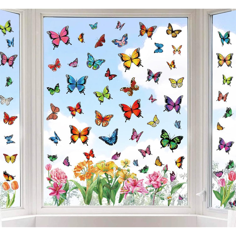 9 Sheets Colorful Butterfly Window Clings Double-Sided Anti-Collision Window D