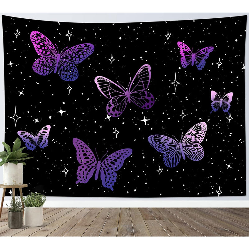 Butterfly Tapestry For Wall Decor,Fantasy Purple Butterflies Tapestries,Black