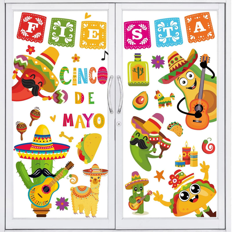Mexican Fiesta Party Window Clings Cinco De Mayo Double-Sided Window Decals Co