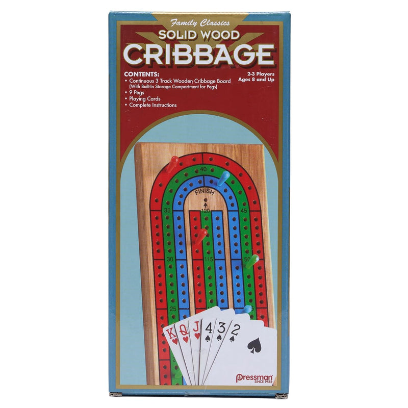 Family Classics Cribbage - Solid Wood Continuous 3 Track Board with Built-I
