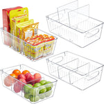 Refrigerator Organizer Bins with Removable Dividers, Freezer Organizer Bins Clear Pantry Organization and Storage Bins, Plastic Stackable Food Storage Bins for Fridge, Kitchen, Cabinet (4 Pack)