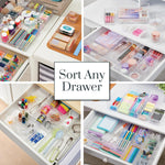 SimpleSort 18-Piece Stackable Clear Drawer Organizer Set | Multi-size Trays | Makeup Vanity Storage Bins and Office Desk Drawer Dividers