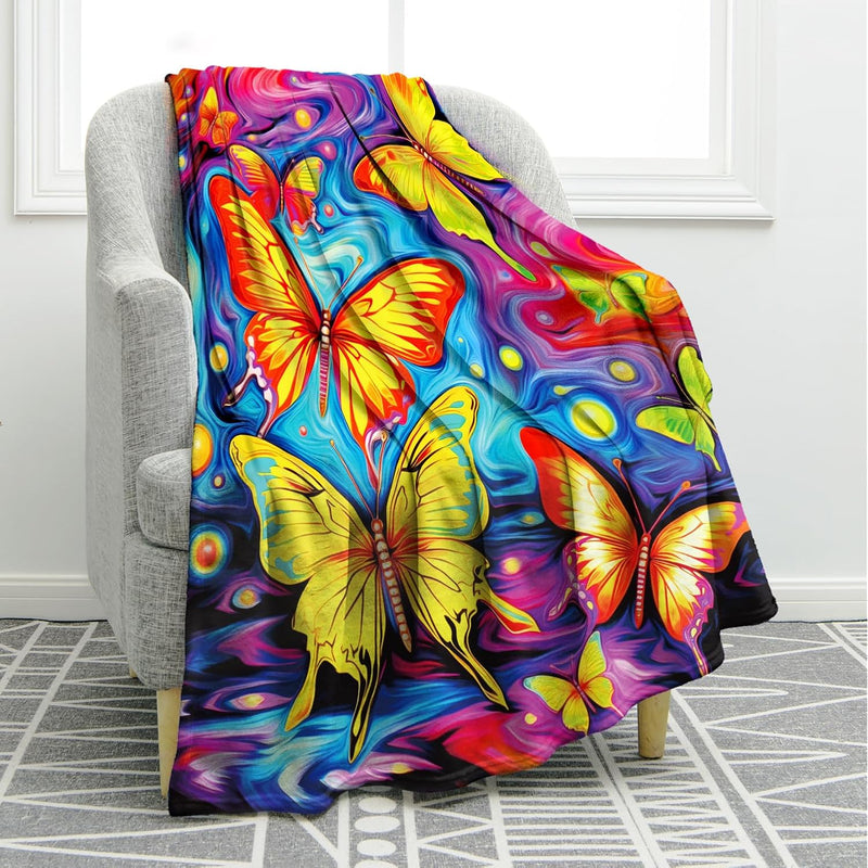 Colorful Butterfly Blanket Visual Art Print Throw Blanket Lightweight Cozy Sof
