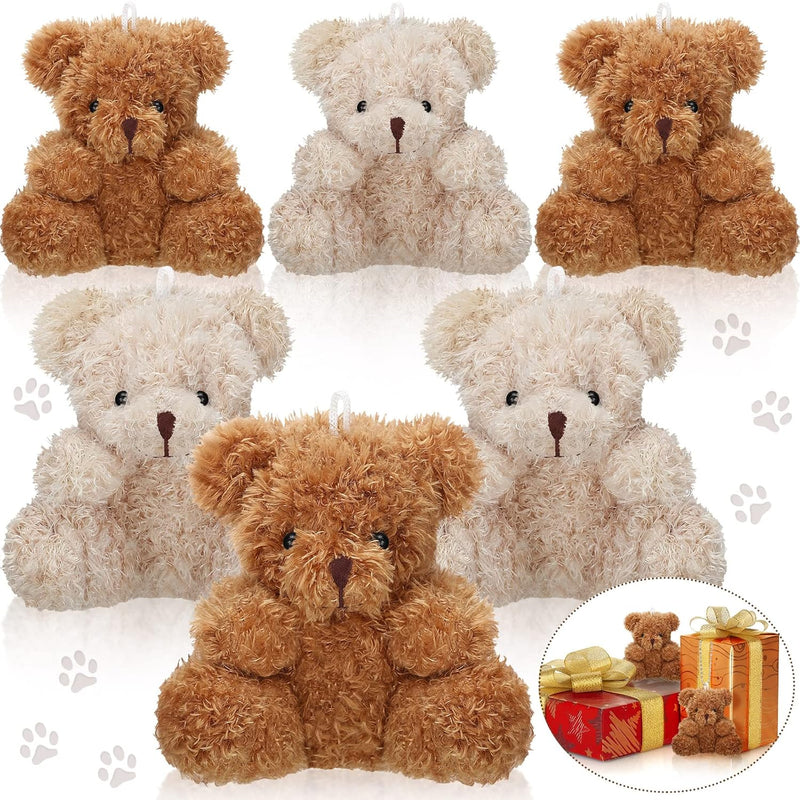 6 Pieces Mini Bear Plush Stuffed 4 Inch Small Bear Bulk Animal Toys for Bab