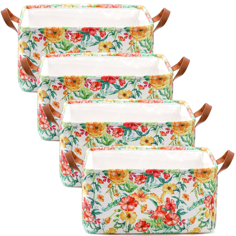 4 Pack Fabric Storage Basket For Shelves, Foldable Canvas Organizer Box With Han