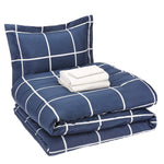 5-Piece Lightweight Microfiber Bed-In-A-Bag Comforter Bedding Set - Twin/Twin Xl, Navy With Simple Plaid