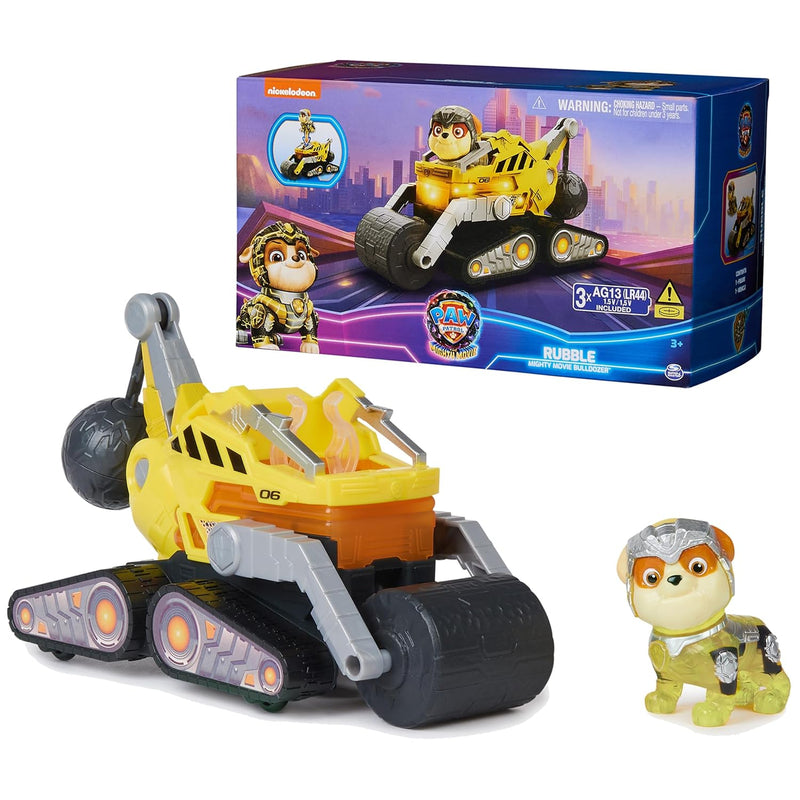 Paw Patrol: The Mighty Movie, Construction Toy Truck with Rubble Mighty Pup