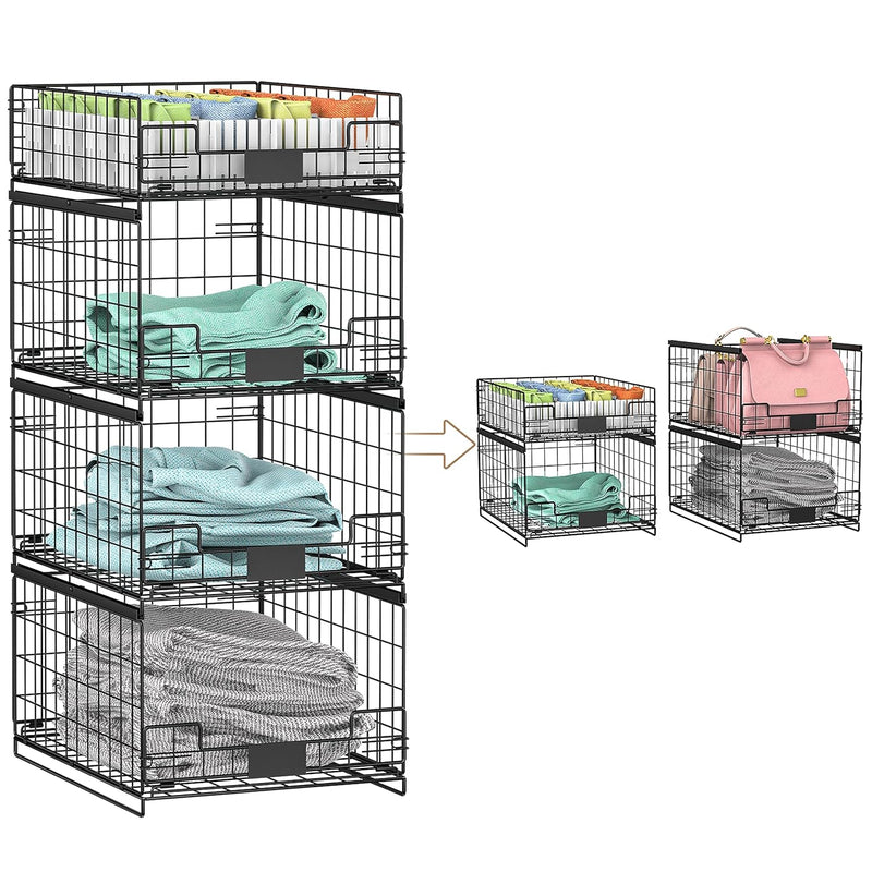 4 Pack Sliding Closet Organizers And Storage, Stackable Closet Storage Shelves,