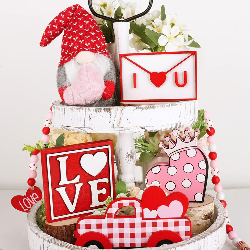 Valentines Day Tiered Tray Decor 6Pcs, Valentines Day Decor With Gnomes Bead G