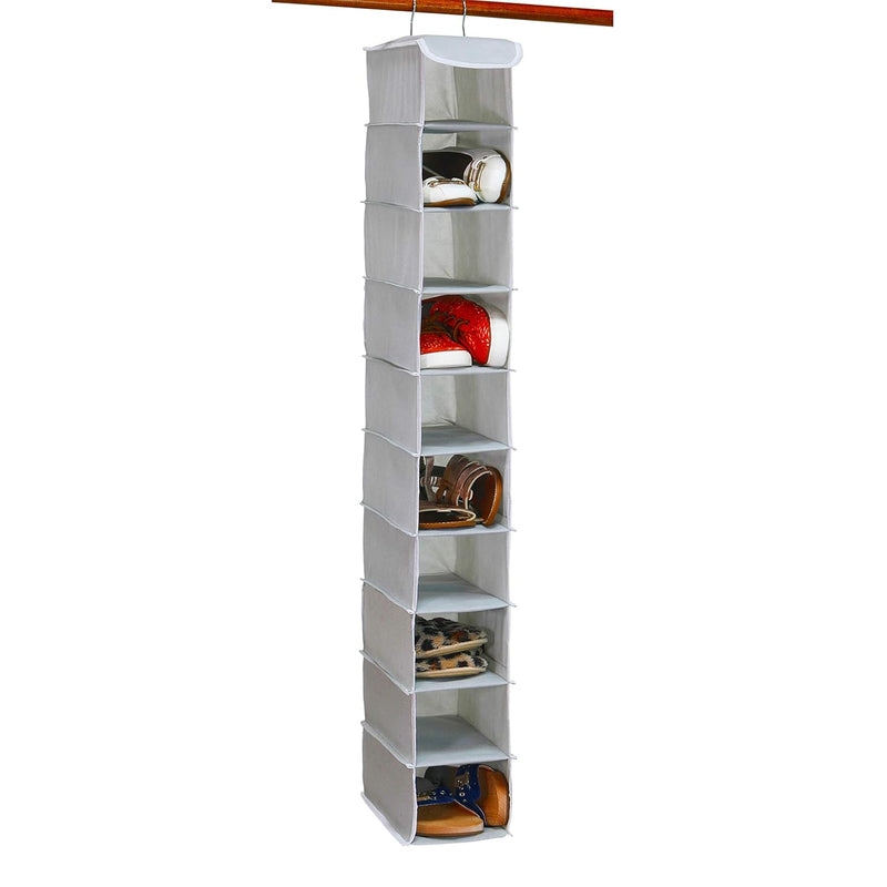 10 Shelves Hanging Shoes Organizer Holder For Closet, Grey
