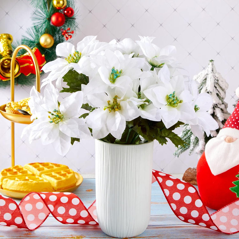 7 Heads Christmas Artificial Poinsettia Flowers Faux Poinsettia Bush Bouquets