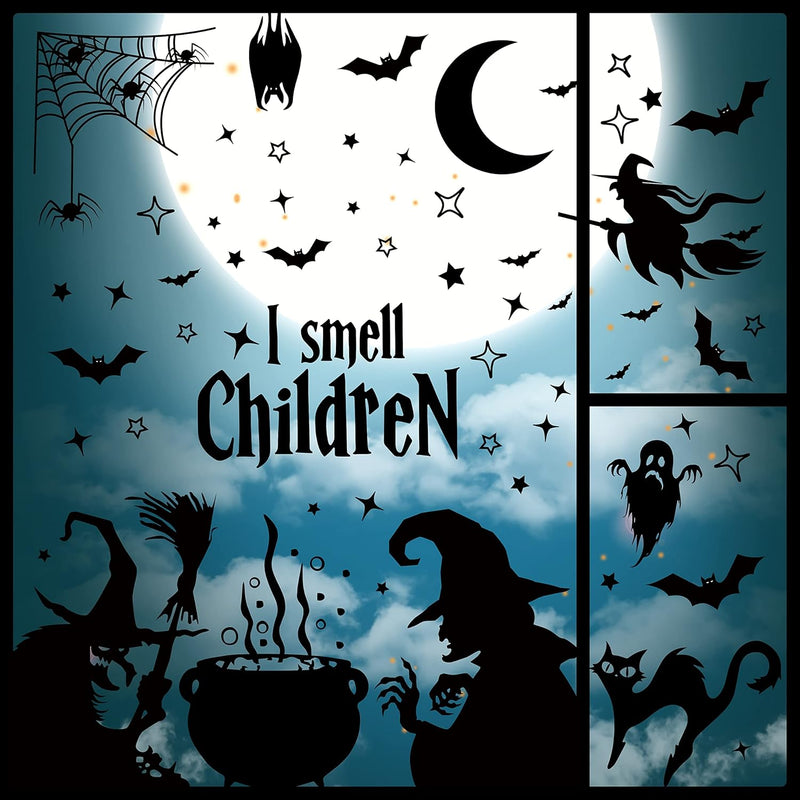 10 Sheets Halloween Wicked Witch Window Clings Black Bat Cat Spider Silhouette