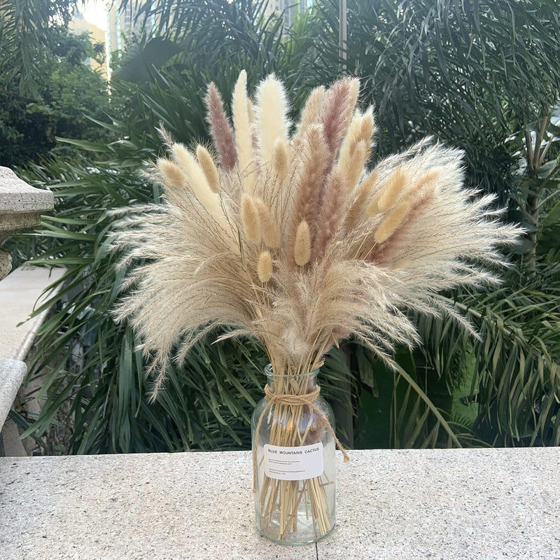 Pampas Grass Decor 110 Pcs 17.5Inch Natural Dried Pampas Grass-15Pcs White Pam