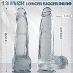 13 Inch Extra Large Girthy Dildo, 2.83'' Diameter Huge Thick Clear Dildo Big Cock With Tapered Glans & Suction Cup For Hands-Free Play, Realistic Massive Penis Adult Toy For Vaginal G-Spot & Anal Play
